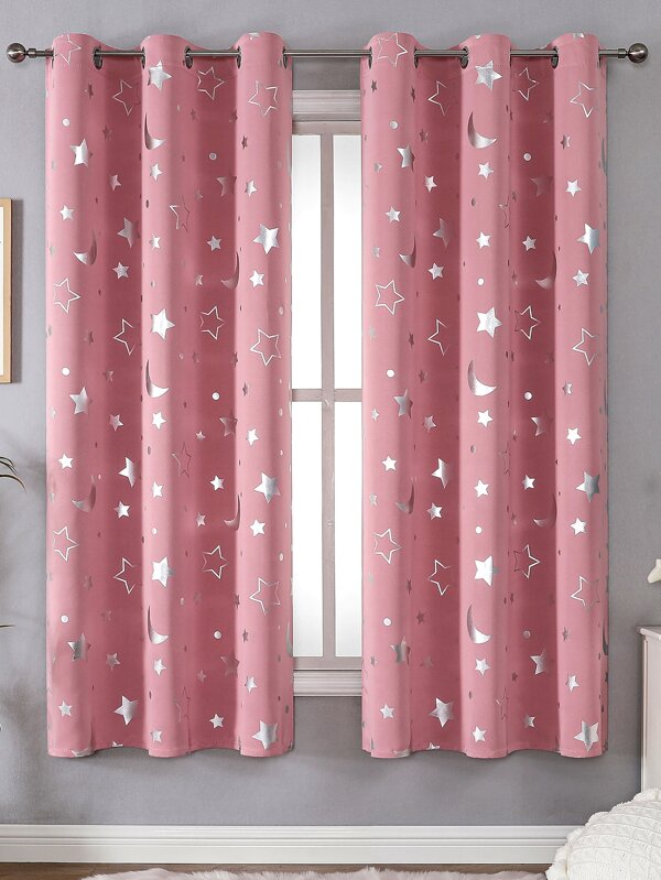 Star & Moon Pattern Single Panel Curtain, Polyester Single Panel Blackout Curtain For Bedroom And Living Room