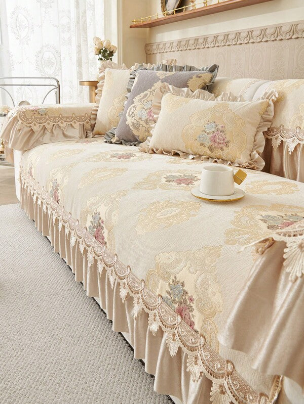1pc European Style Four Seasons Universal High-End Velvet Non-Slip Cushion, Skirt Hem Design